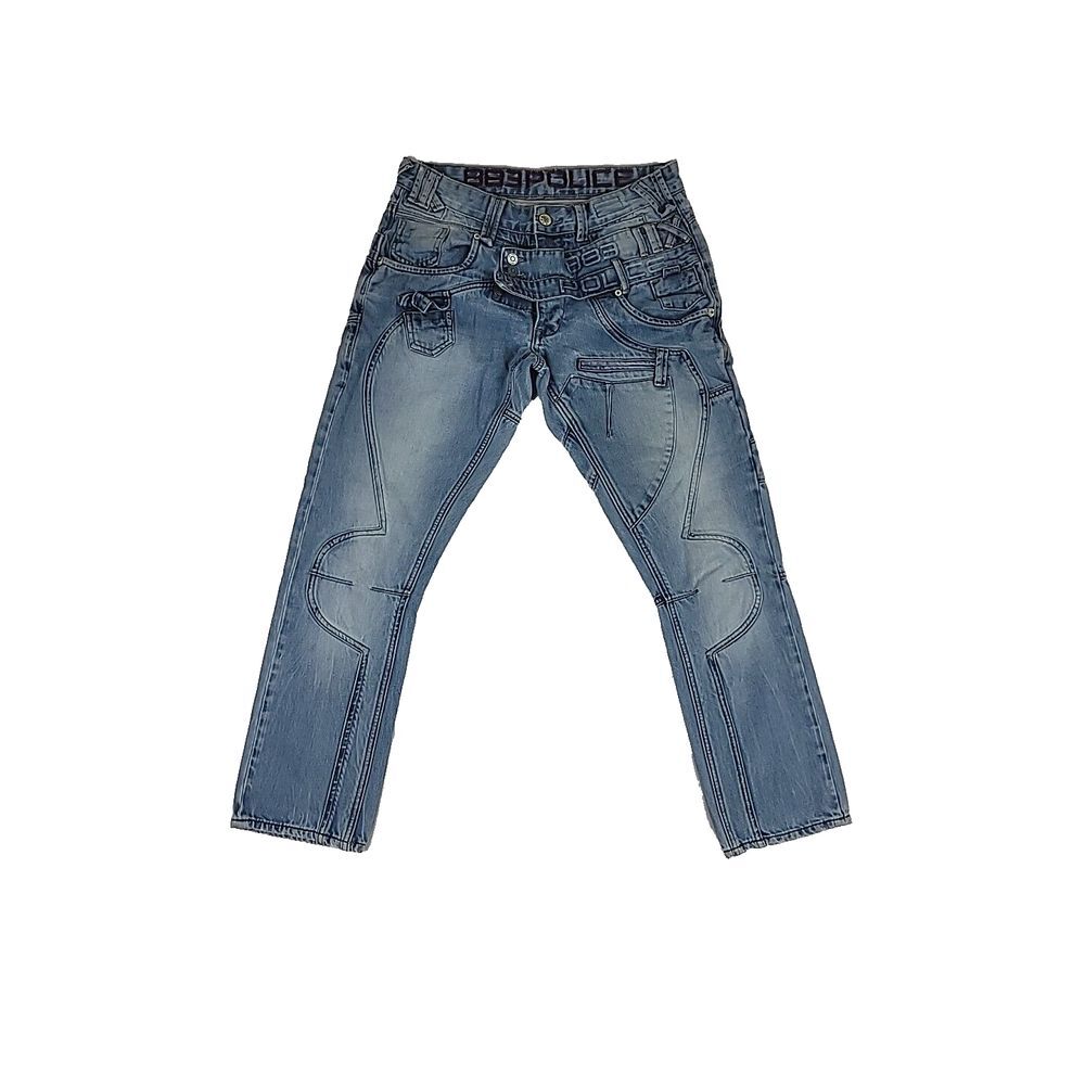 Police 883 Bikersk Jeans‎ Men's 30x29 Blue Cuffed Jeans Cargo Pockets Utility